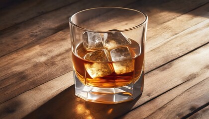 whiskey bourbon in a glass with ice
