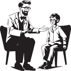 Compassionate Journey Doctors Path Alongside Patients in Black Iconic Art Empathetic Healing Doctors Compassionate Approach to Patients in Black Vector Design