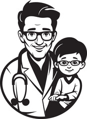 Healing Embrace Doctor Patient Unity in Black Vector Symbolism Empathetic Expressions Doctor Patient Bonds Illustrated in Black Iconic Imagery