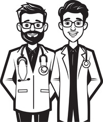 Healing Hues Doctor Patient Bonds Depicted in Black Iconic Art Empathetic Engravings Doctor Patient Unity in Black Vector Form