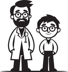 Empathetic Endeavors Doctor Patient Unity in Black Vector Form Healing Harmony Doctor Patient Bonds Illustrated in Black Iconic Imagery