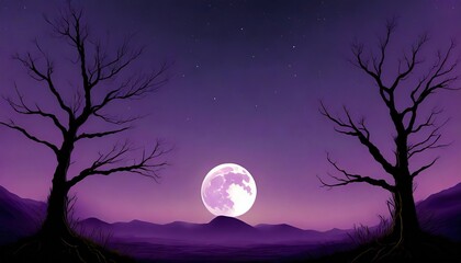 dark purple midnight twilight landscape with dead trees and a bright moon phone hd wallpaper ai generated