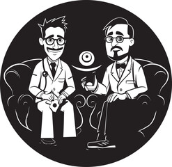 Harmonizing Health Doctor Patient Unity Captured in Black Vector Logo Iconic Empathy Doctor Patient Interactions Illustrated in Black Vector Design