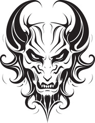 Sinister Symbol Devilhead Tattoo Design in Black Vector Logo Malevolent Mark Evil Devilhead Inked in Black Iconic Design