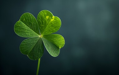 A green clover leaf isolated on a dark background