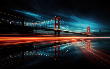 Nighttime Bridge Silhouette with Traffic Light