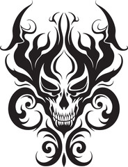 Malevolent Majesty Sinister Devilhead Emblem in Dark Hue Diabolic Dynasty Evil Devilhead Icon in Black