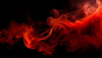 Red colorful smoke on black background, AI generated image.