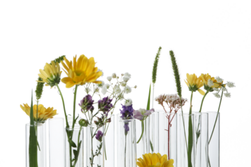 PNG, Test tubes with flowers, isolated on white background