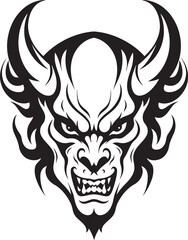 Stygian Symbolism Sinister Devilhead Vector Logo Maleficent Mark Devilhead Tattoo Emblem in Black