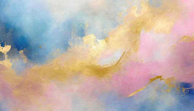 abstract blue pink and metallic gold background watercolor paint texture imitation created with generative ai