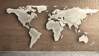 brick map of the world on brick wall background
