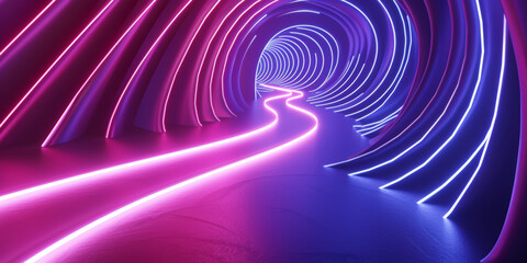 Radiant energy symphony in blue and purple,  abstract 3d, spiral curved lines neon theme background design, scene for products showcase, promotion display, abstract modern business background 3d