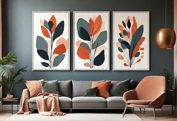 Abstract plant art design for wall framed prints canvas prints in living area from Generative AI