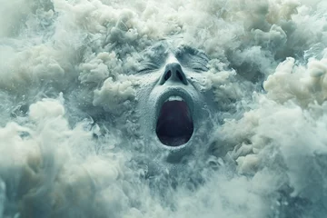 Fotobehang Close-up of a person yelling with cloud-like smoke effect © alexandr