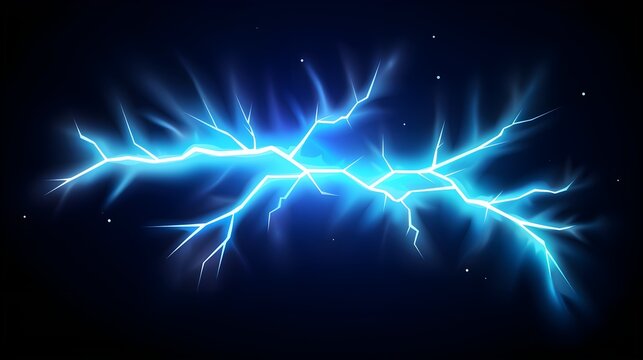Lighting effect, cartoon thunder mystic spark, magic electric strike, overlay bright glowing effect on black. Abstract blue lighting. Generative AI.
