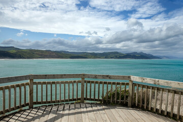 Fototapeta na wymiar Viewing poit at Castle point coast New Zealand. Pacific Ocean.