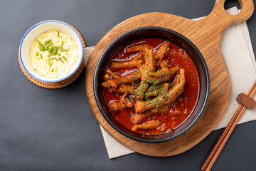 Stir-fried spicy soup, stir-fried chicken feet, steamed monkfish, Korean food, chicken feet,...