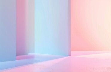 Abstract room interior with pink and blue neon light. 3D Rendering
