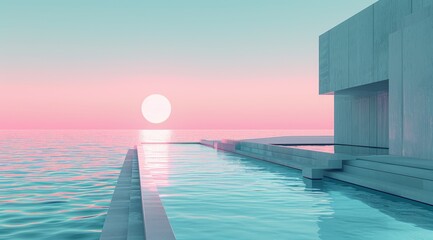 Futuristic room in pastel colors. Architecture interior background. 3d render - obrazy, fototapety, plakaty