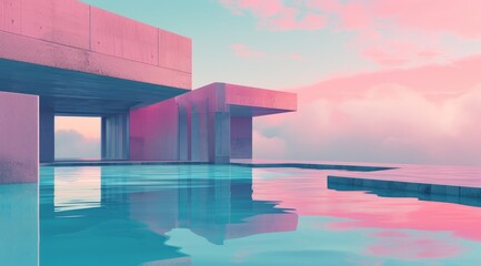 Futuristic room in pastel colors. Architecture interior background. 3d render