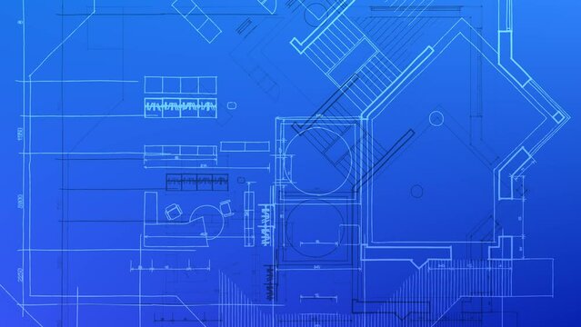Architecture design: blueprint plan - illustration of a plan modern residential building, technology, industry, business concept illustration: real estate, building, construction, architecture sketch