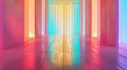 3d render. Futuristic corridor with neon lights. Abstract background.