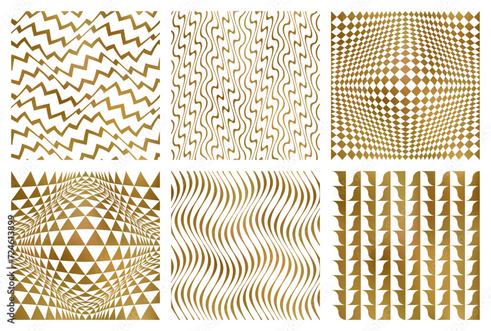 Poster vector seamless patterns set of different golden fashionable optical ornaments. modern patterned til