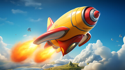 Naklejka na ściany i meble flying rocket 3d realistic cartoon 