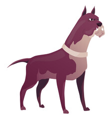 Angry dog. Mad animal with sharp teeth. Dangerous cartoon pet. dog in action poses standing. Aggressive pooch isolated on white background