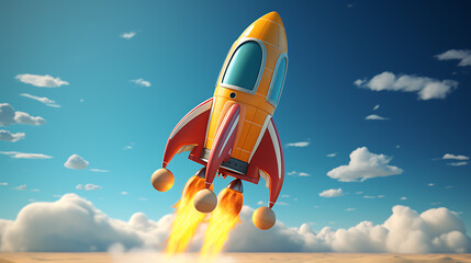 flying rocket 3d realistic  cartoon 