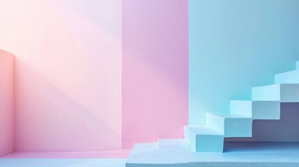 Fototapeta premium Stairs in trendy minimal interior. Abstract modern geometric style composition 3d rendering
