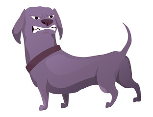 Angry dog. Mad animal with sharp teeth. Dangerous cartoon pet. dog in action poses standing. Aggressive pooch isolated on white background