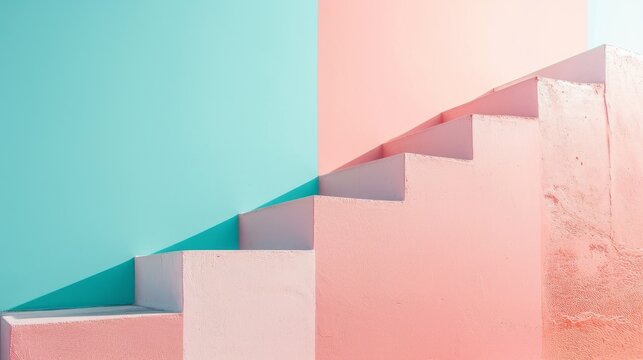 Stairs in trendy minimal interior. Abstract modern geometric style composition 3d rendering