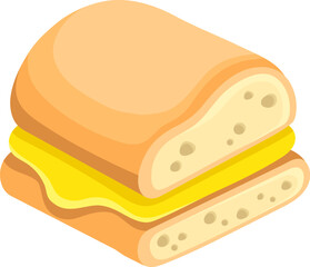 flat illustration icon symbol, sandwich bread with cheese filling for breakfast