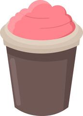 flat illustration icon symbol, a glass of iced espresso coffee topped with delicious strawberry ice cream