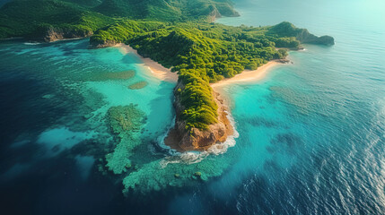 Aerial view of Tropical Bay in Summer with Vivid Lush Colors. AI generated image