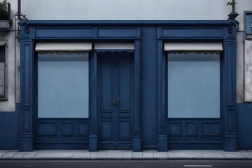 Fototapeta na wymiar marine blue storefront template , vintage european boutique facade mockup