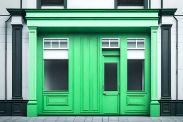 Fototapeta na wymiar little chic green boutique facade , storefront template