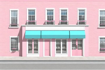 cute pink little chic boutique facade with awnings , storefront template