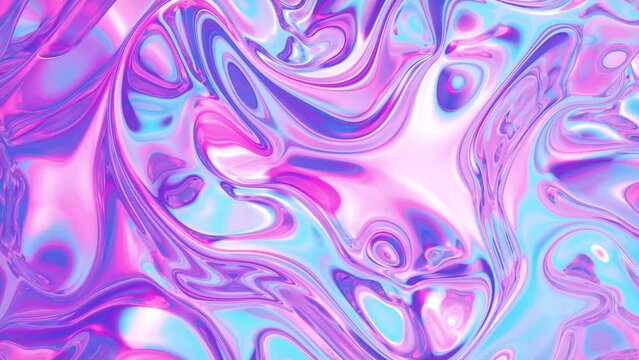 3D animation - Wavy holographic glass texture with iridescent pink and purple colors animated in loop