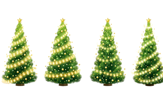 Realistic set of spiral light Christmas trees