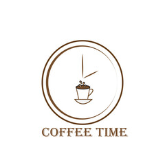 illustration of a coffee time logo design. Vector design coffee time with watch.