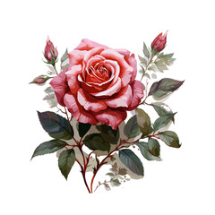 Watercolor depiction of a rose flower on a white background.