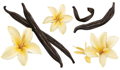 Vanilla pods and flowers set