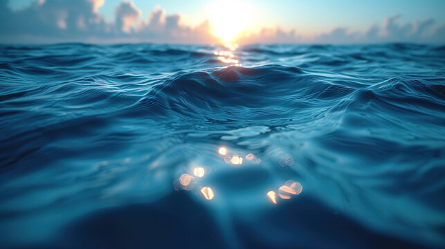 Closeu-up view over deep blue ocean's waves. Vastness and pure beauty.