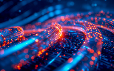 Obraz premium Close up image of Glowing data cables transferring information