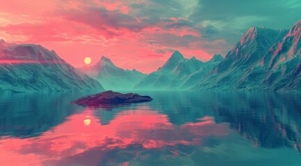 Fototapeta na wymiar Fantasy alien planet. Mountain and lake. 3D illustration.