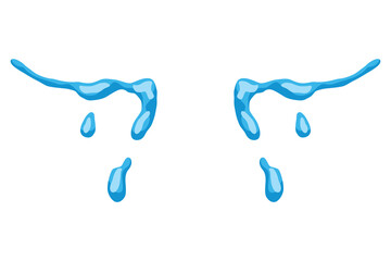 Obraz premium Cartoon tear drops icon. Sorrow cry streams, tear blob. Crying fluid, falling blue water drops. Isolated for sorrowful character weeping expression. Wet grief droplets