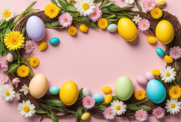 Naklejka na ściany i meble Colorful Easter Eggs and Spring Flowers Frame